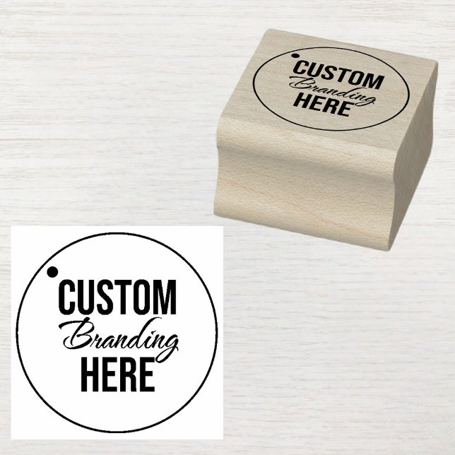Kleine Briefmarke aus lackiertem Holz mit Logo Gummistempel (small custom logo wooden stamp)