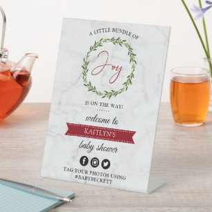 Kleine Broschüre mit der Weihnachtsdusche Begrüßun Sockelschild