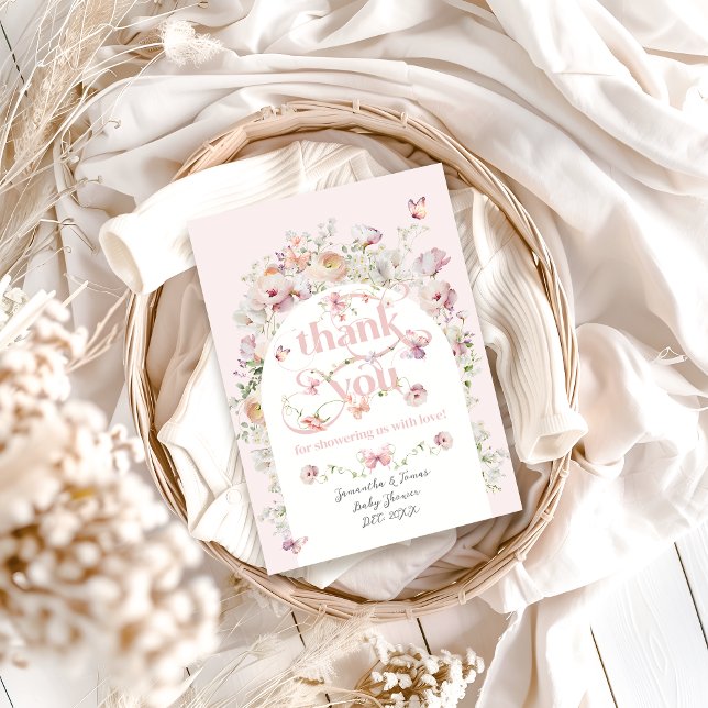 Kleine Buterfly Blush Pink Floral Girl Babydusche Dankeskarte (Von Creator hochgeladen)