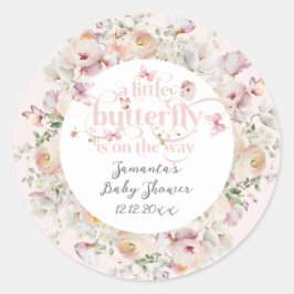 Kleine Buterfly Blush Pink Floral Girl Babydusche Runder Aufkleber