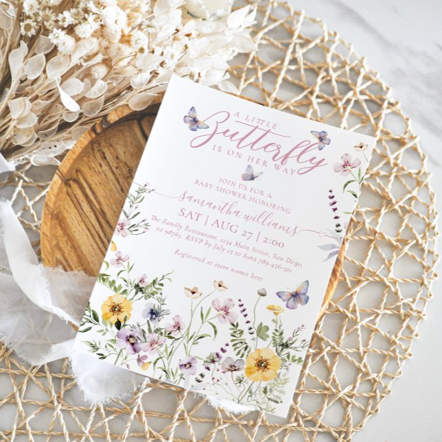 Kleine Butterfly Aquarell Wildblume Babydusche Einladung (Von Creator hochgeladen)