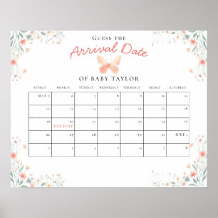 Kleine Butterfly Coral Girl Babydusche Datum Poster