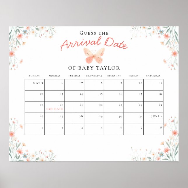 Kleine Butterfly Coral Girl Babydusche Datum Poster (Vorne)