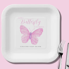 Kleine Butterfly Pink Girl Babyduschplatte Pappteller