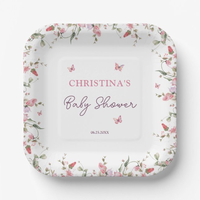 Kleine Butterfly Wasserfarbe Babydusche Pappteller (Vorderseite)