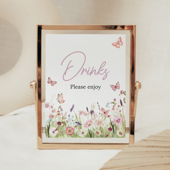 Kleine Butterfly Wildblume Baby Duschgetränke Poster (Wildflower Little Butterfly Baby Shower Drinks Sign)