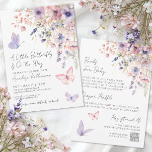 Kleine Butterfly Wildblumen Baby-Party Einladung