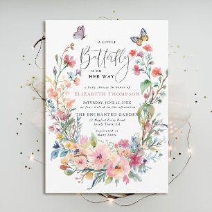 Kleine Butterfly-Wildblumen Whimsical Baby Dusche Einladung