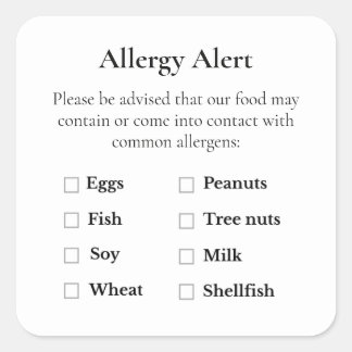 Kleine Charge Allergie Warnung Einfaches Etikett Quadratischer Aufkleber