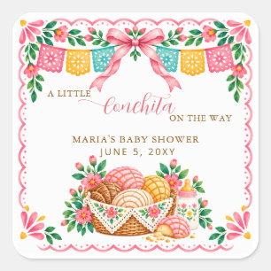 Kleine Concha auf dem Weg Mexikanische Babyparty Quadratischer Aufkleber