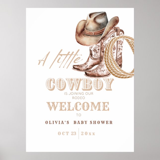 Kleine Cowboy Baby Dusche Begrüßungszeichen Poster (Vorne)