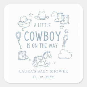 Kleine Cowboy-Baby-Party Quadratischer Aufkleber