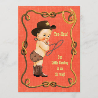 Kleine Cowboy-Babydusche Brünett Einladung