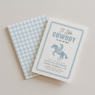 Kleine Cowboy-Blau-Gingham-Baby-Party Einladung