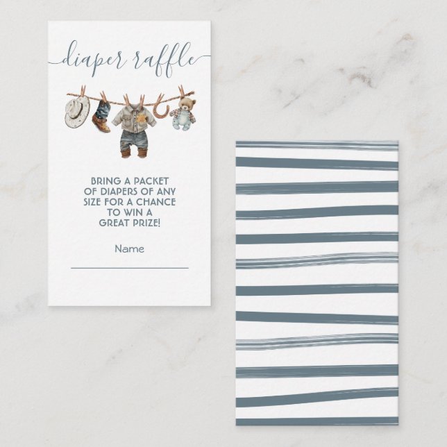 Kleine Cowboy-Wäscheleine Windelwaschkarte Begleitkarte (Vorne/Hinten)