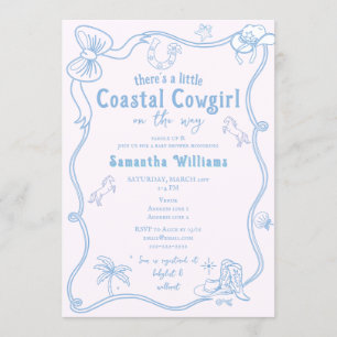 Kleine Cowgirl am Meer Rosa Blau Baby-Party Einladung