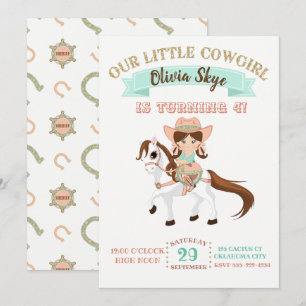 Kleine Cowgirl auf dem Pferd Mädchen Geburtstag Einladung