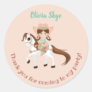 Kleine Cowgirl auf dem Pferd Mädchen Geburtstag Runder Aufkleber