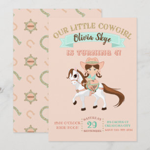 Kleine Cowgirl auf dem Pferd Mädchengeburtstag Einladung
