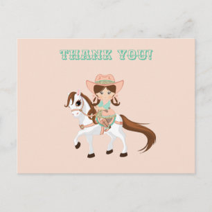 Kleine Cowgirl auf Pferd Mädchen Western Danke Postkarte