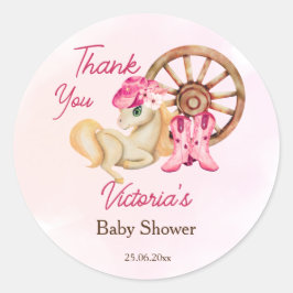 Kleine Cowgirl Babydusche danke Runder Aufkleber