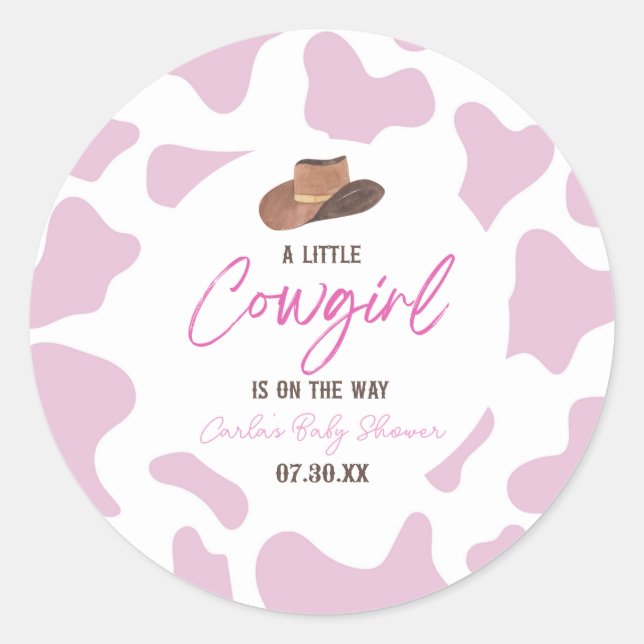 Kleine Cowgirl Cow Girl Rodeo Western Kinderdusche Runder Aufkleber (Vorderseite)
