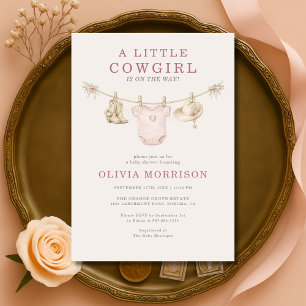 Kleine Cowgirl Pink Wäscheleine Mädchen Baby-Party Einladung