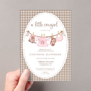 Kleine Cowgirl Rosa Wäscheleine Baby Shower  Acryleinladungen