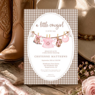 Kleine Cowgirl Rosa Wäscheleine Baby Shower  Einladung
