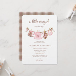 Kleine Cowgirl Rosa Wäscheleine Baby Shower Einladung