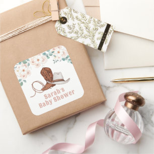 Kleine Cowgirl Western Blumen Mädchen Baby-Party Quadratischer Aufkleber