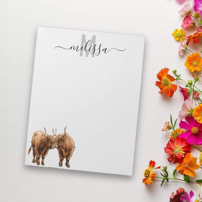 Kleine Cows Aquarellfarben, Monogramm Name Notepad Notizblock (Von Creator hochgeladen)