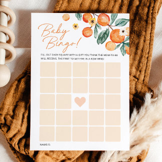 Kleine Cutie Orange Baby Shower Bingo Spielkarte Hinweiskarte