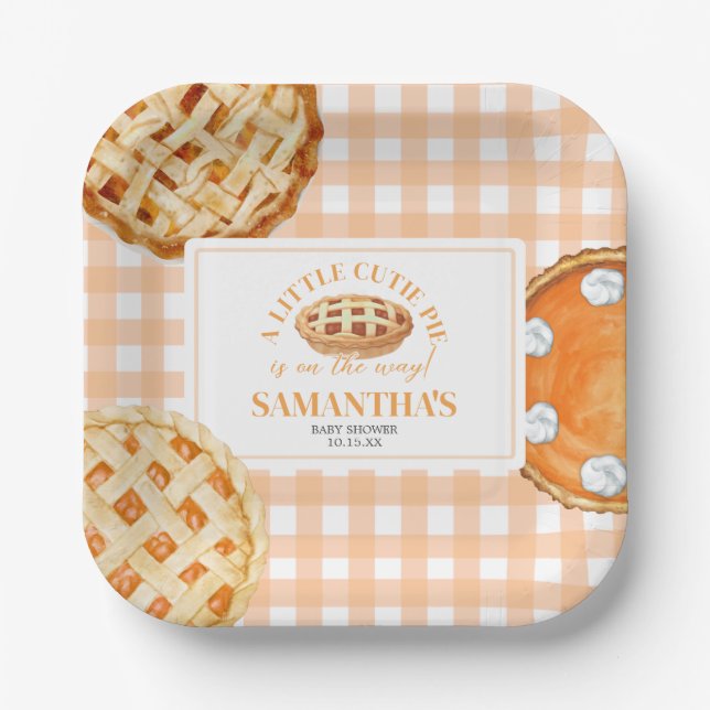 Kleine Cutie Pie Gingham Babyparty Pappteller (Vorderseite)