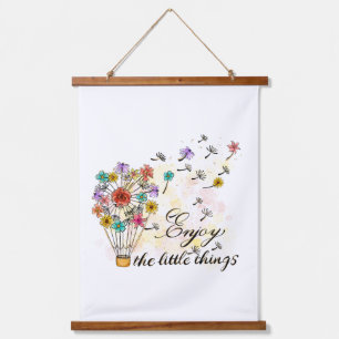 Kleine Dinge genießenBlumen Motivation Inspiration Wandteppich Mit Holzrahmen