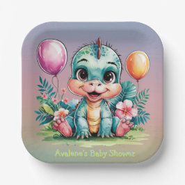 Kleine Dinosaurier Babydusche Pappteller