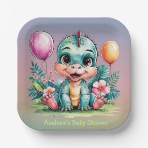 Kleine Dinosaurier Babydusche Pappteller