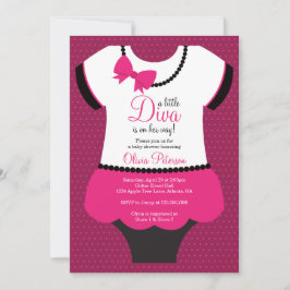 Kleine Diva Babydusche Einladung, Rosa, Schwarz Einladung