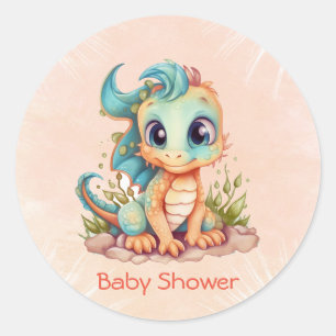Kleine Drache Märchenjunge Babydusche Runder Aufkleber