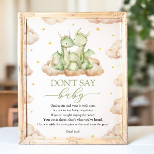 Kleine Dragon Baby-Dusche sagt kein Baby-Zeichen Poster