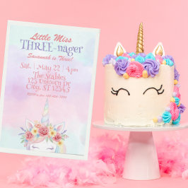 Kleine Dreijährige Diva, Einhorn 3. Geburtstag Einladung