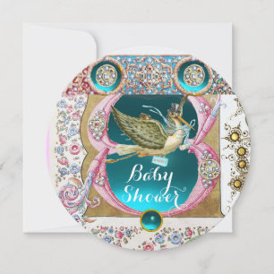 KLEINE DRUCKSTORK BABY SHOWER, BLUMENVERSTÄRKUNG EINLADUNG