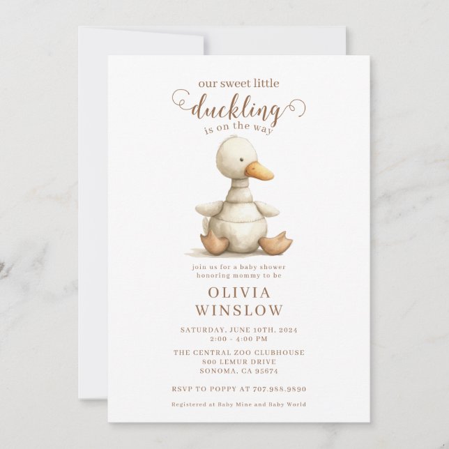 Kleine Duckling Watercolor Babydusche Einladung (Vorderseite)