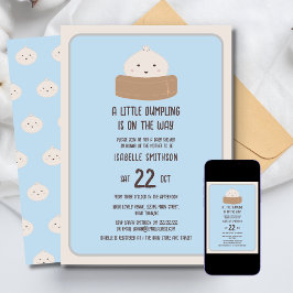 Kleine Dumpling auf dem Weg Blue Baby Dusche Einladung