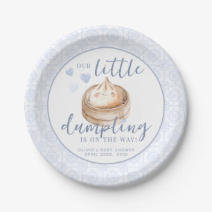 Kleine Dumpling Blue Watercolor Babydusche Pappteller