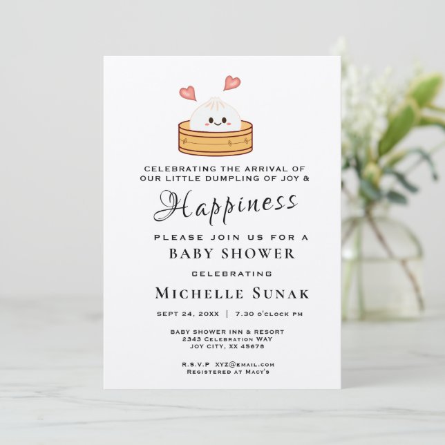 Kleine Dumpling Girl Pink Babydusche Einladung (Stehend Vorderseite)