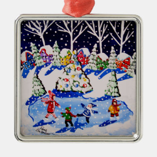 Kleine Eiszeit Skater Vergnügen im Winter Folklore Ornament Aus Metall