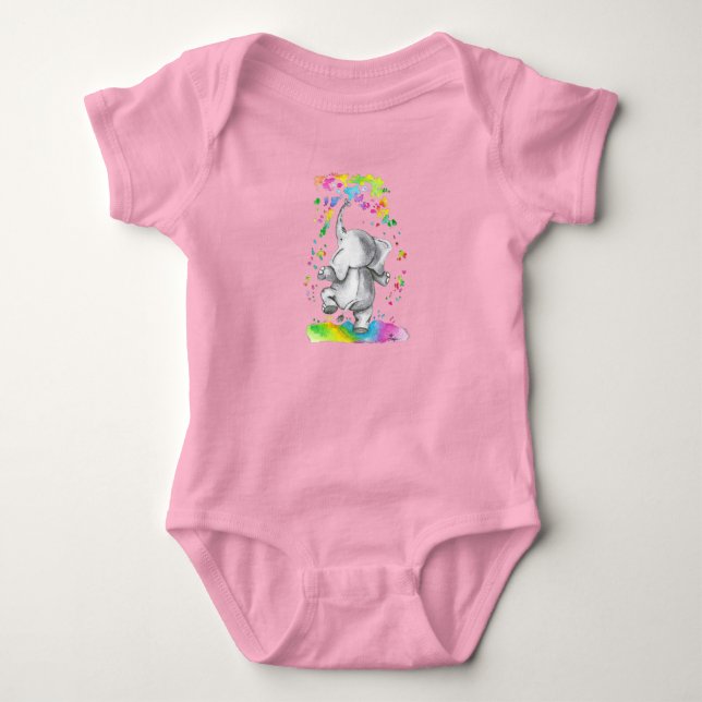 Kleine Elefant Farb-Spritzer-Parade Baby Strampler (Vorderseite)