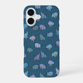 Kleine Elefanten Blaue Wirbel iPhone 16 Hülle