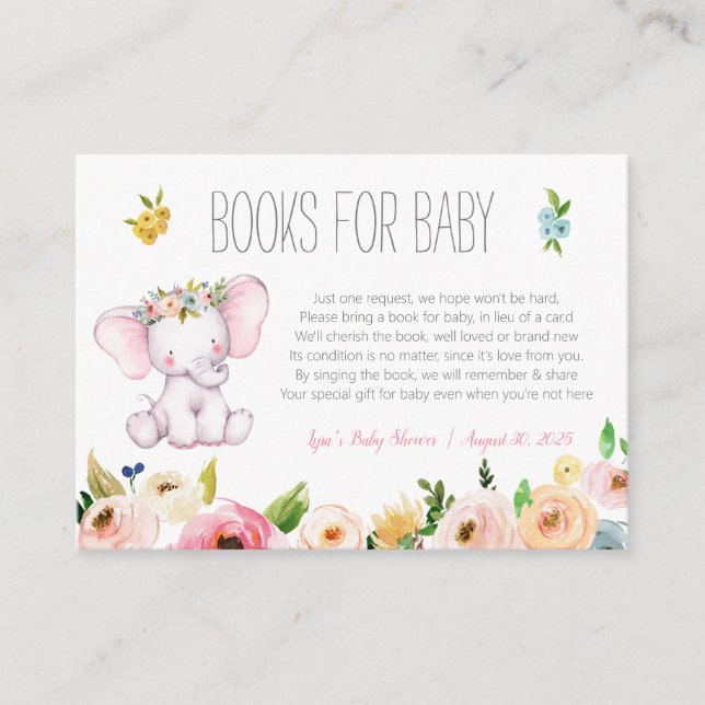 Kleine Elephant Floral Books for Baby Library Begleitkarte (Vorderseite)